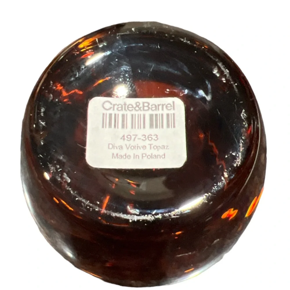 Crate & Barrel Fall Topaz Amber Glass Votive Candle Holder Diva Made in Poland